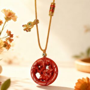 H179 Cinnabar Necklace: Blooming Deer Cinnabar Talisman