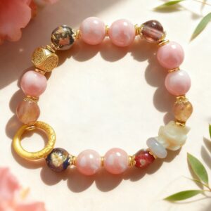 H168  Bracelet: Pink Porcelain Green Fox with Ash